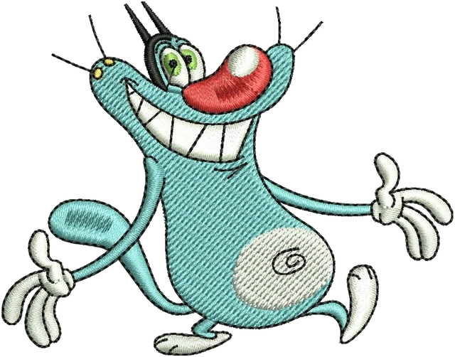 Oggy Running with Arms Wide Embroidery Design embroidery design shown stitched on fabric