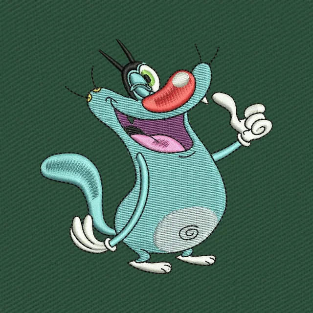 Oggy Pointing Up Open Mouth Embroidery Design