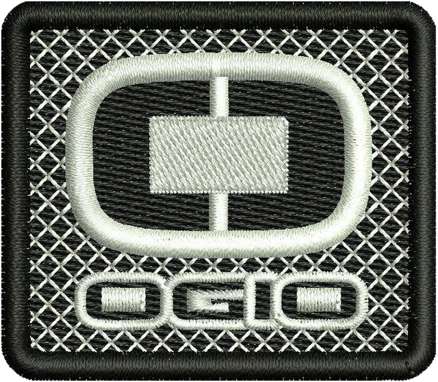 Stickdatei OGIO schwarzes quadratisches Patch-Logo Stickdatei auf Stoff gestickt