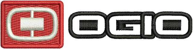 Ricamo Disegno da ricamo OGIO logo con icona rossa e scritta nera su tessuto