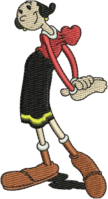 Olive Oyl Standing Pose embroidery design shown stitched on fabric