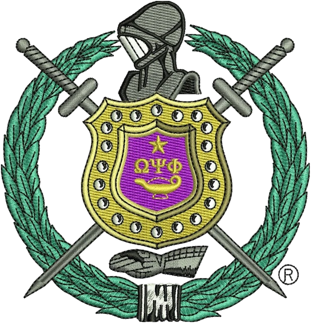 Diseño de bordado Omega Psi Phi logotipo sobre tela