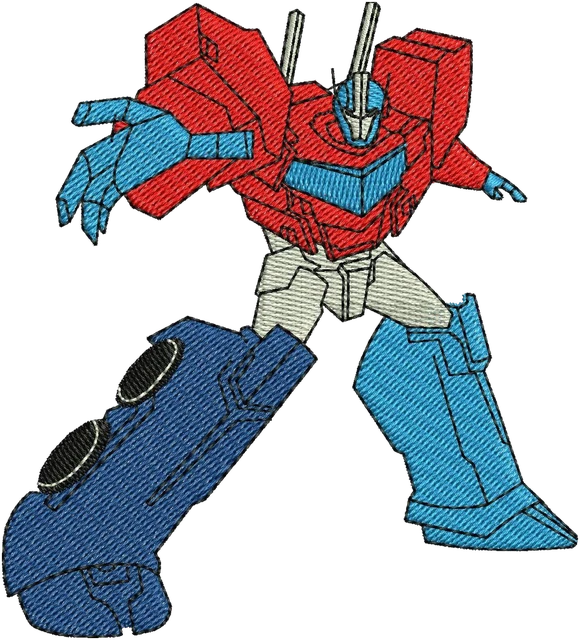 Optimus Prime Transformers Battle Pose embroidery design shown stitched on fabric