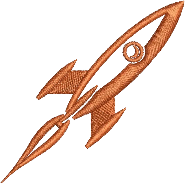 Orange Rocket Embroidery Design embroidery design shown stitched on fabric