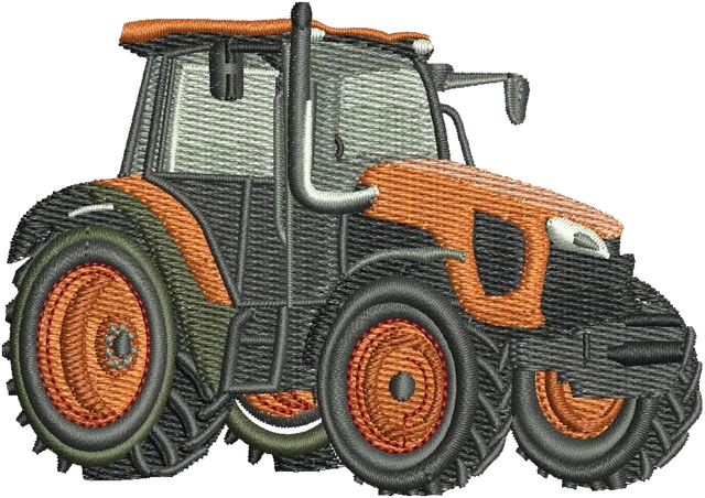 Stickdatei Orange Tractor Stickdatei auf Stoff gestickt