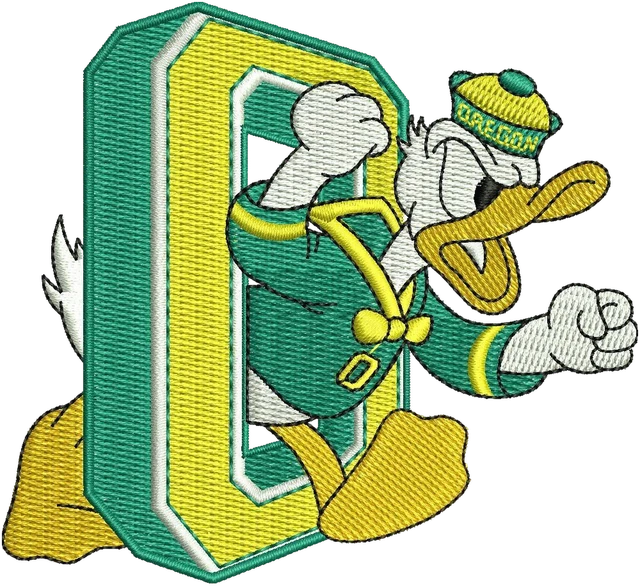 Oregon Ducks University Logo 2 Embroidery Design embroidery design shown stitched on fabric