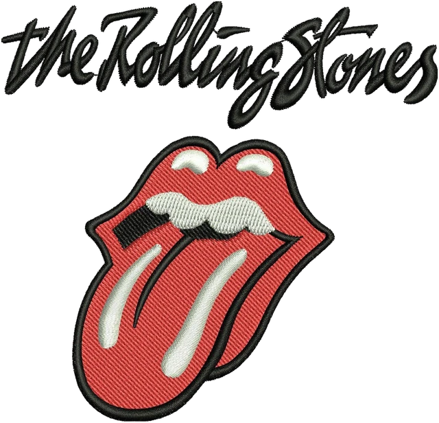 Original Rolling Stones Tongue Logo Embroidery Design embroidery design shown stitched on fabric
