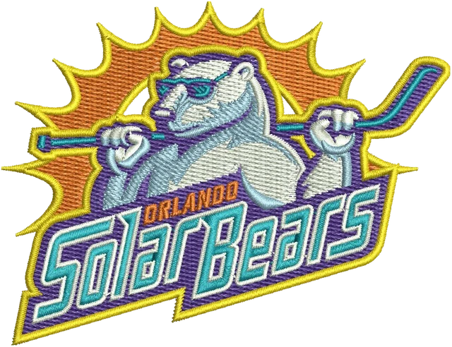 Orlando Solar Bears Hockey Sunburst Logo Embroidery Design embroidery design shown stitched on fabric