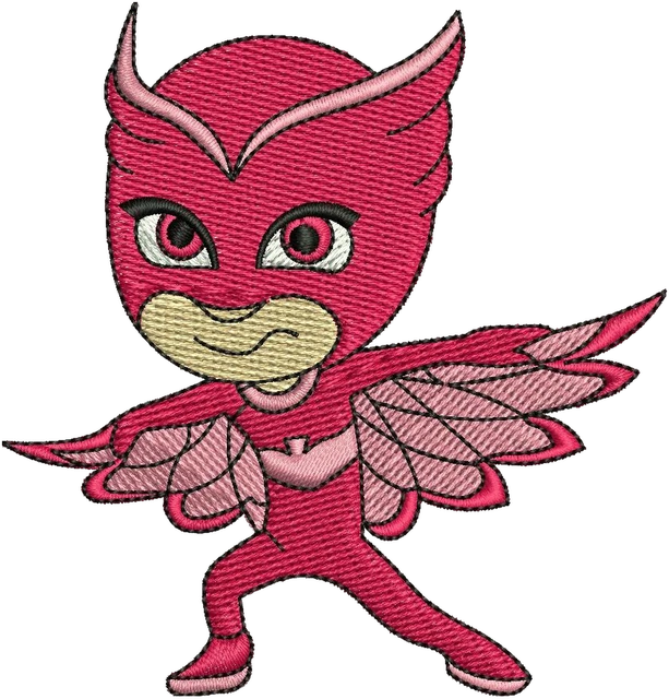 Owlette PJ Masks Flying Pose embroidery design shown stitched on fabric