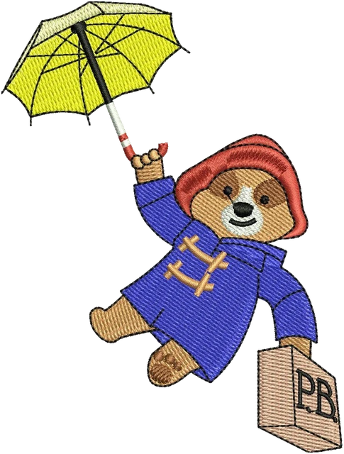 Stickdatei Paddington Bear Stickdatei auf Stoff gestickt