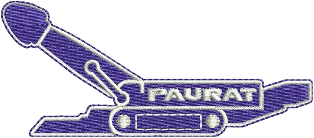 Stickdatei Paurat violettes Maschinenlogo Stickdatei auf Stoff gestickt