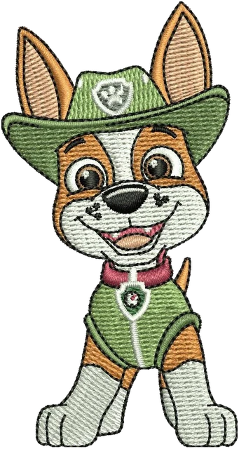 Diseño de bordado Tracker de Paw Patrol de dibujos animados sobre tela