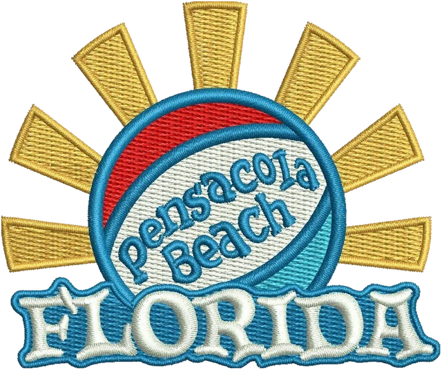 Pensacola Beach Rays Florida Embroidery Design embroidery design shown stitched on fabric