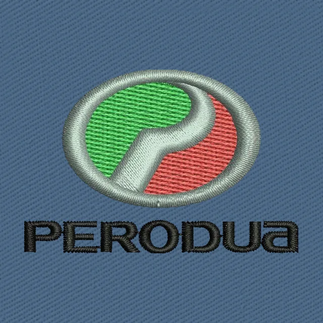 Diseño de bordado Perodua óvalo verde rojo con texto