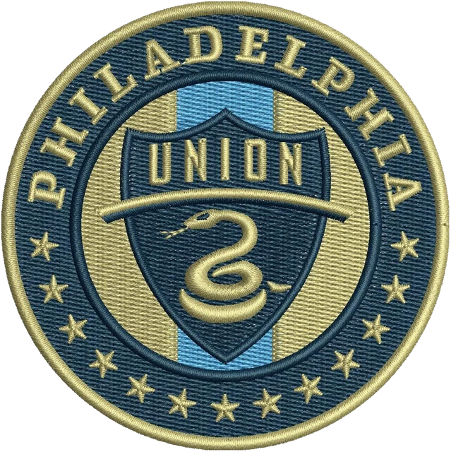 Philadelphia Union Soccer Club Logo Embroidery Design embroidery design shown stitched on fabric