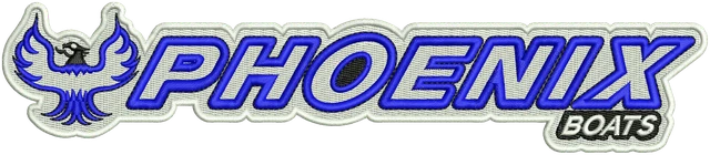 Phoenix Boats Logo 2 Embroidery Design embroidery design shown stitched on fabric
