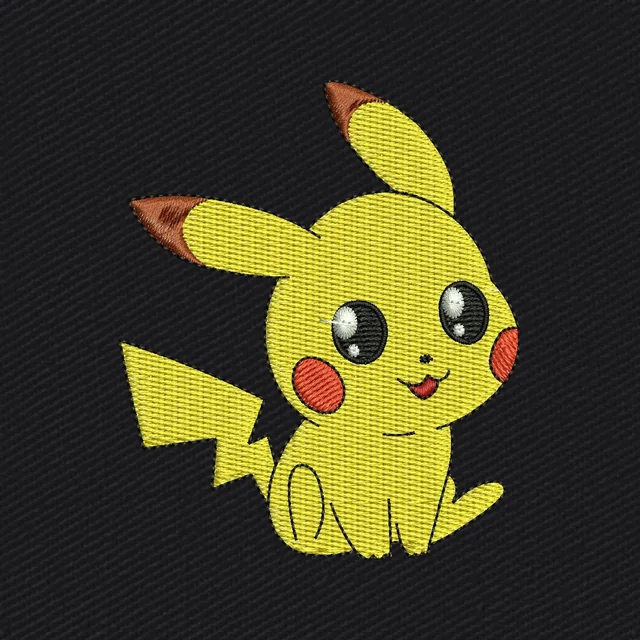 Diseño de bordado Pikachu Pokémon adorable sentado