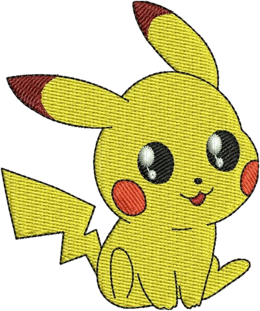 Pikachu Sitting Pose embroidery design shown stitched on fabric