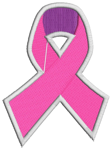 Pink Breast Cancer Ribbon Embroidery Design embroidery design shown stitched on fabric