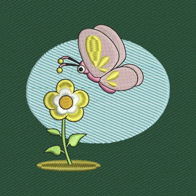 Pink Butterfly and Yellow Flower Embroidery Design
