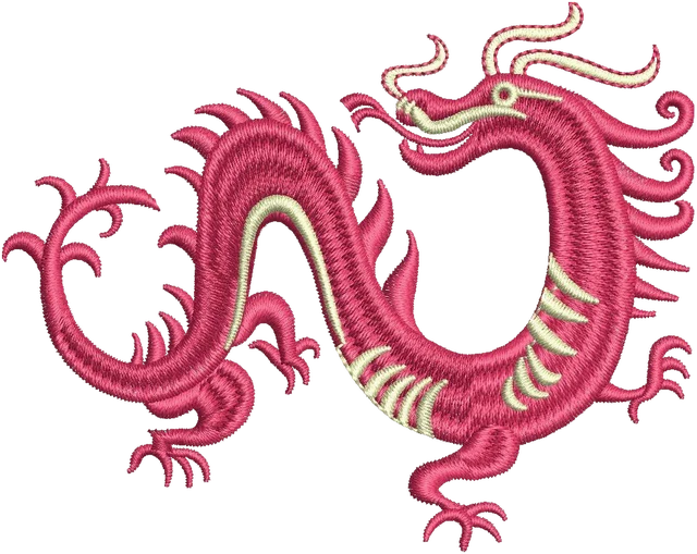 Pink Chinese Dragon Side View Embroidery Design embroidery design shown stitched on fabric