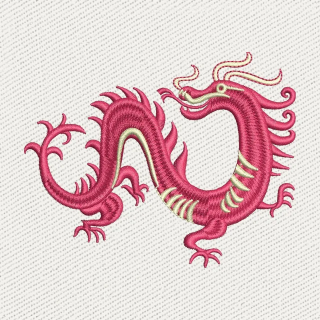 Pink Chinese Dragon Side View Embroidery Design