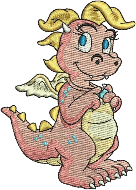 Diseño de bordado Dragón rosa de Dragon Tales sobre tela