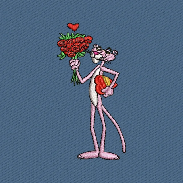 Pink Panther Valentine's Day Embroidery Design