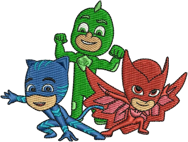 PJ Masks 2 Embroidery Design embroidery design shown stitched on fabric