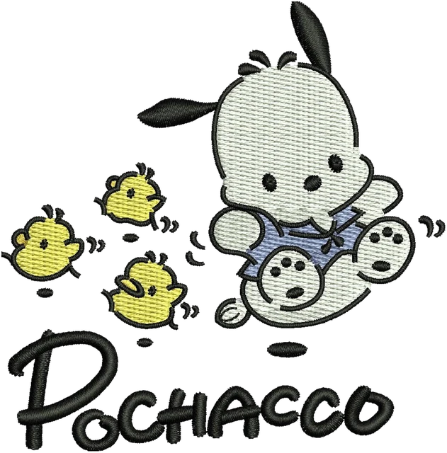 Stickdatei Pochacco Sanrio Doll 5 Stickdatei auf Stoff gestickt