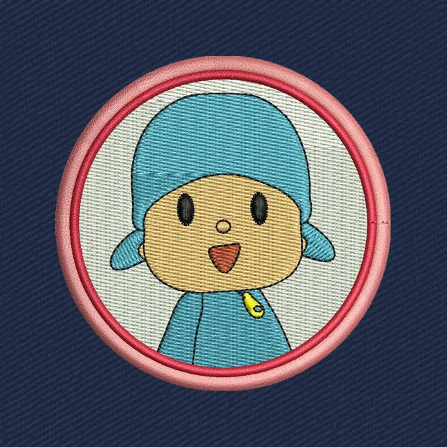 Disegno da ricamo ritratto sorridente Pocoyo cornice tonda