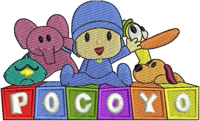 Pocoyo Cartoon Embroidery Design embroidery design shown stitched on fabric