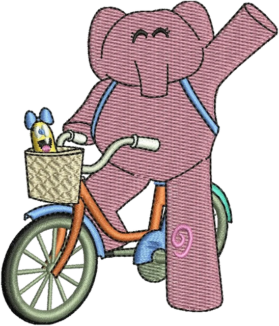 Pocoyo Elly Riding Bike Embroidery Design embroidery design shown stitched on fabric