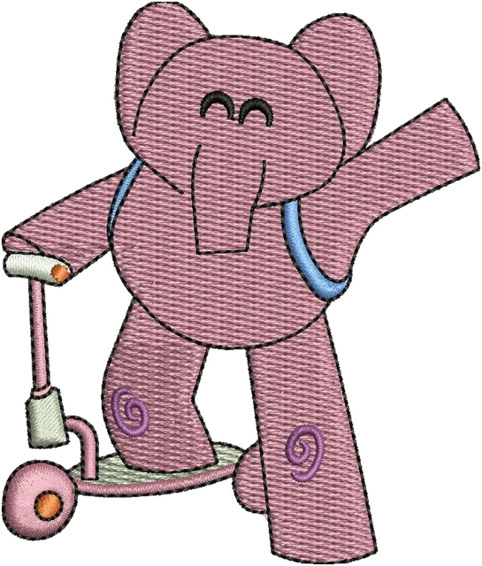 Pocoyo Elly Riding Pink Scooter Embroidery Design embroidery design shown stitched on fabric