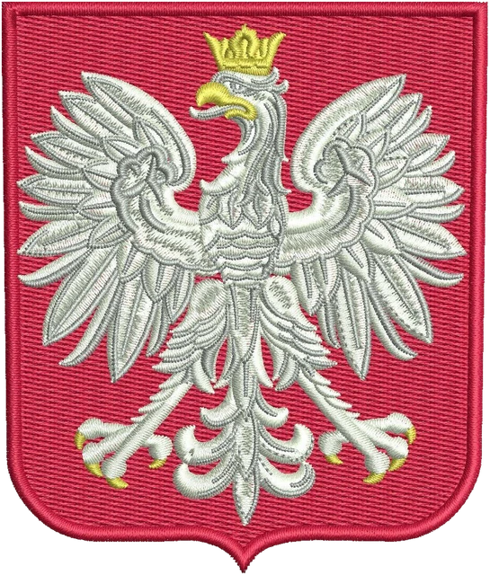 Poland White Eagle Red Shield Crest Embroidery Design embroidery design shown stitched on fabric