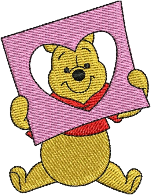 Winnie the Pooh Heart Picture embroidery design shown stitched on fabric