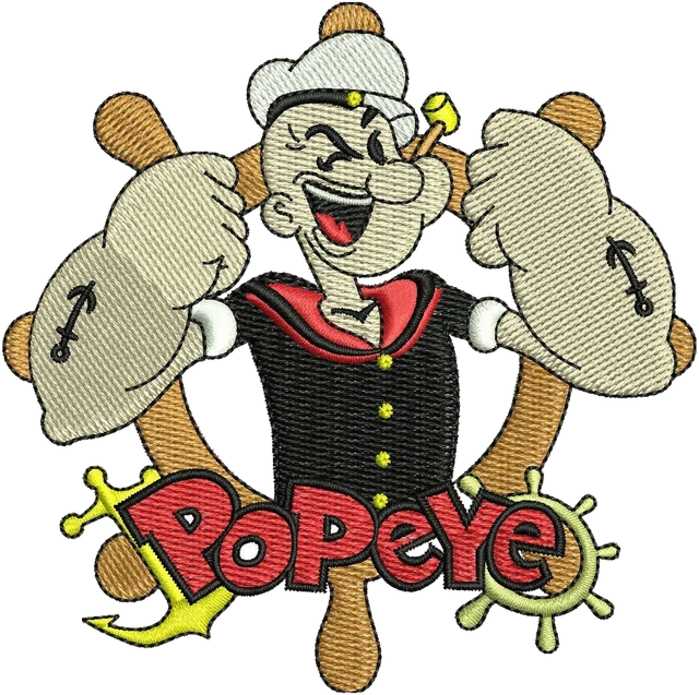 Popeye Cartoon Embroidery Design embroidery design shown stitched on fabric