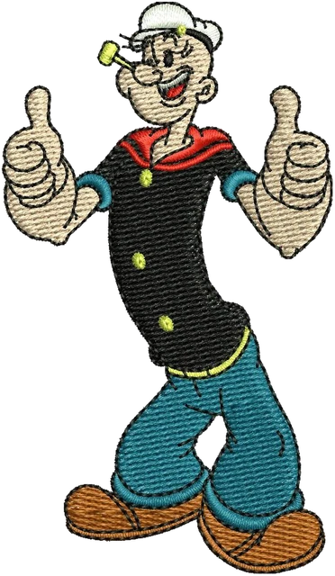 Stickdatei Popeye der Seemann mit zwei Daumen hoch Stickdatei auf Stoff gestickt
