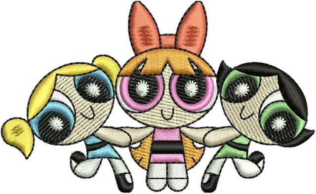 Stickdatei Powerpuff Girls Stickdatei auf Stoff gestickt