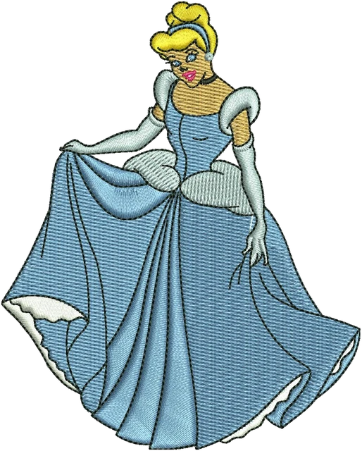 Diseño de bordado Diseño de bordado de Cenicienta con vestido azul 4 sobre tela