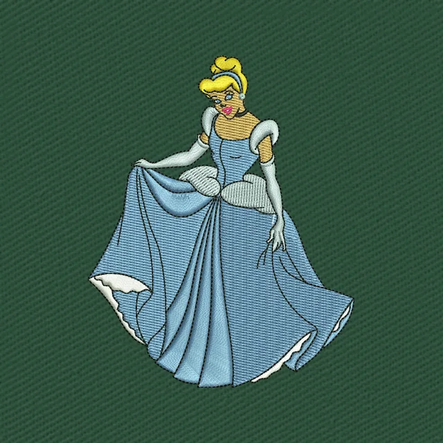 Diseño de bordado de Cenicienta con vestido azul 4