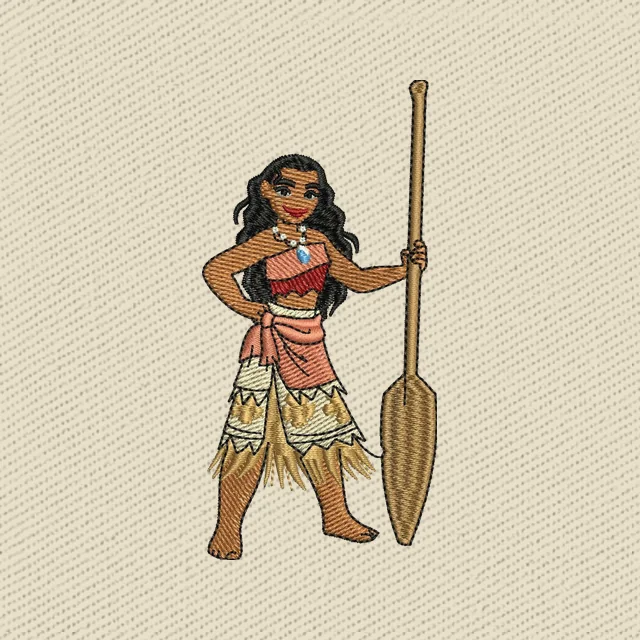Diseño de bordado Vaiana Disney de pie con remo