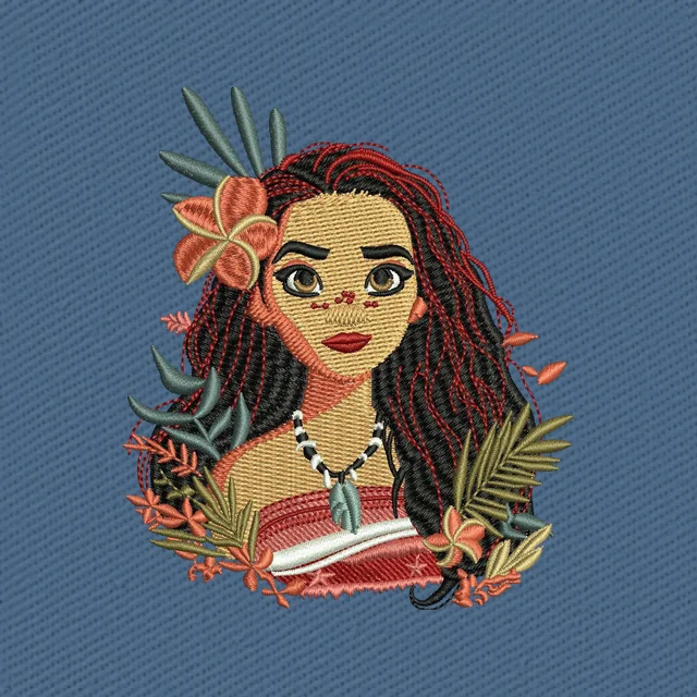 Vaiana Disney tropisches Blumenporträt Stickdatei