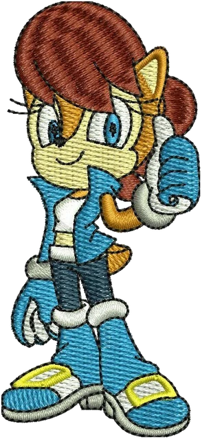 Princess Sally Acorn Sonic Hand to Ear embroidery design shown stitched on fabric