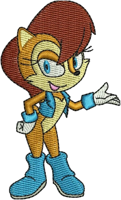 Stickdatei Prinzessin Sally Acorn Sonic offene Hand Stickdatei auf Stoff gestickt