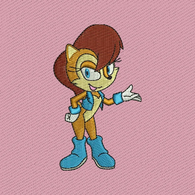 Diseño de bordado Princesa Sally Acorn Sonic con mano abierta