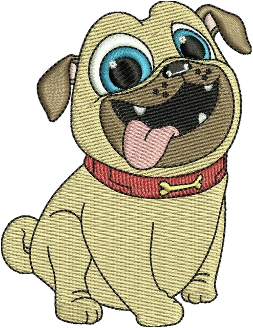 Rolly Puppy Dog Pals Sitting Pose embroidery design shown stitched on fabric
