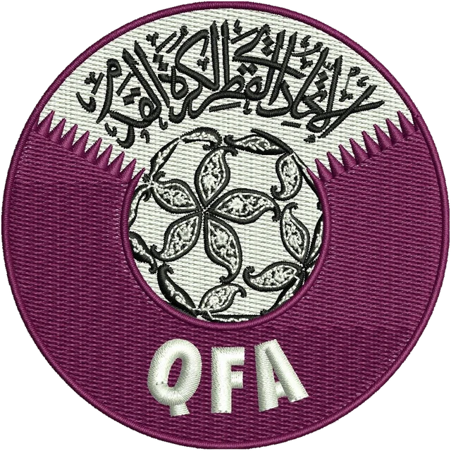 Qatar Football Association Maroon Round Crest Embroidery Design embroidery design shown stitched on fabric