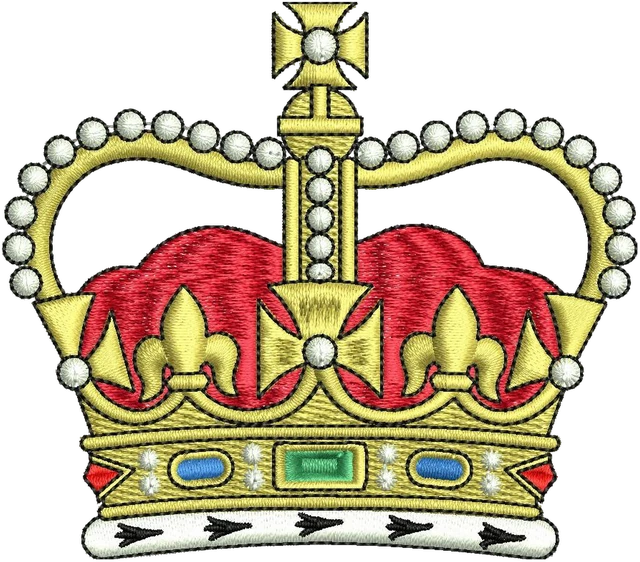 Queen Elizabeth Crown Embroidery Design embroidery design shown stitched on fabric
