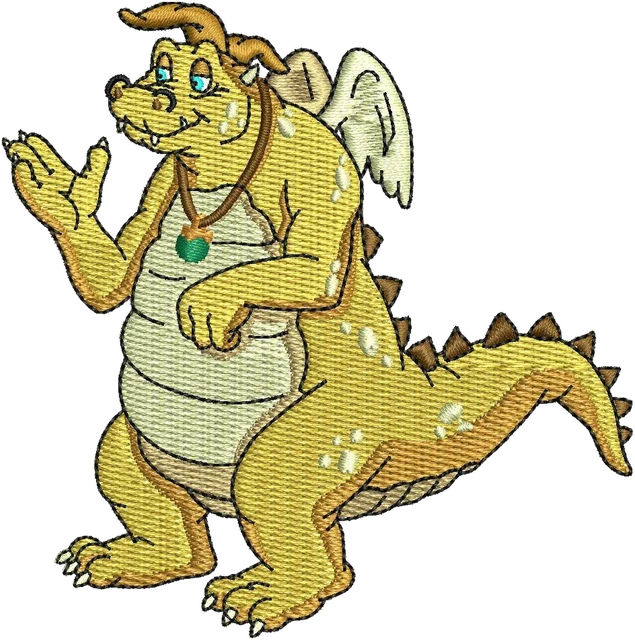 Stickdatei Quetzal aus Dragon Tales Stehende Pose auf Stoff gestickt